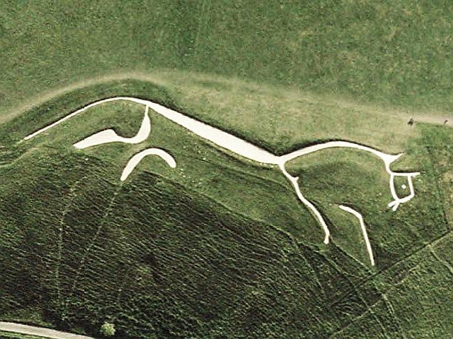 Satellite view of the Uffington White Horse