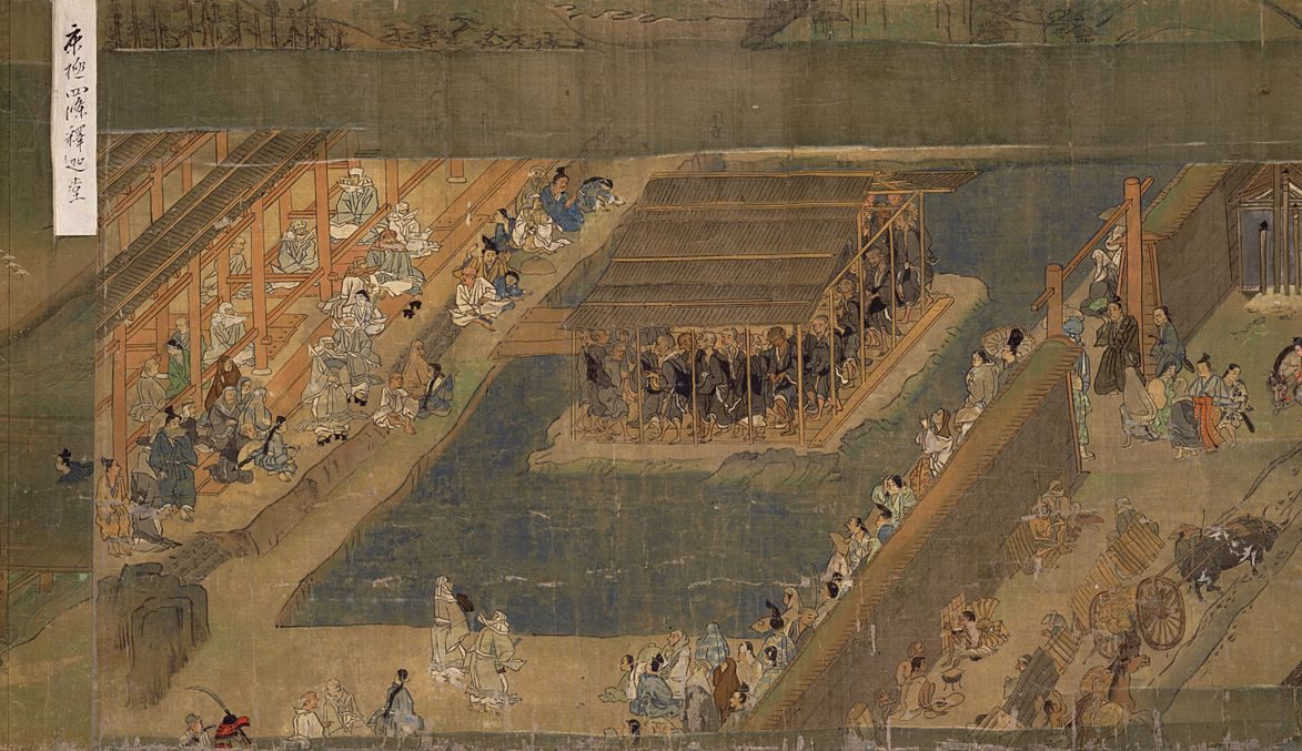 Illustrated Biography of the Priest Ippen: Volume 7 (絹本著色一遍上人絵伝, kenpon choshoku ippen shōnin eden). This is part of the handscroll located at the Tokyo National Museum in Tokyo . Color on silk. Size of the full scroll: 37.8 cm x 802.0 cm. The scroll has been designated as…