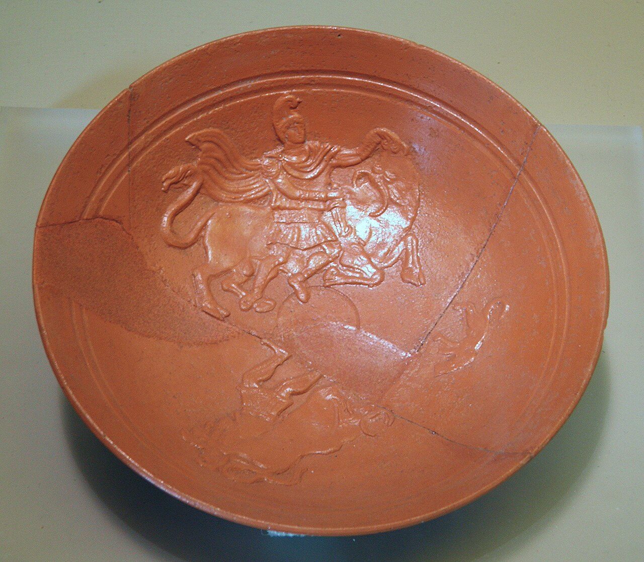 African cup in terra sigillata with moulded interior decoration showing Mithras slaying the bull, from Lavinium, second half of 4th century - first half of 5th century AD, Museo Nationale, Rome