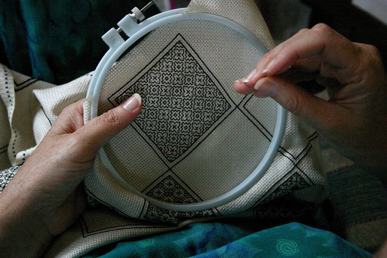 Modern blackwork embroidery