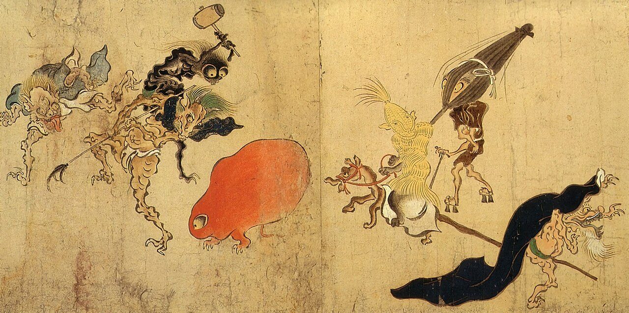 Tsukumogami ( 付喪神 , artifact spirits) from the Hyakki-Yagyō-Emaki ( 百鬼夜行絵巻 , the picture scroll of the demons' night parade)