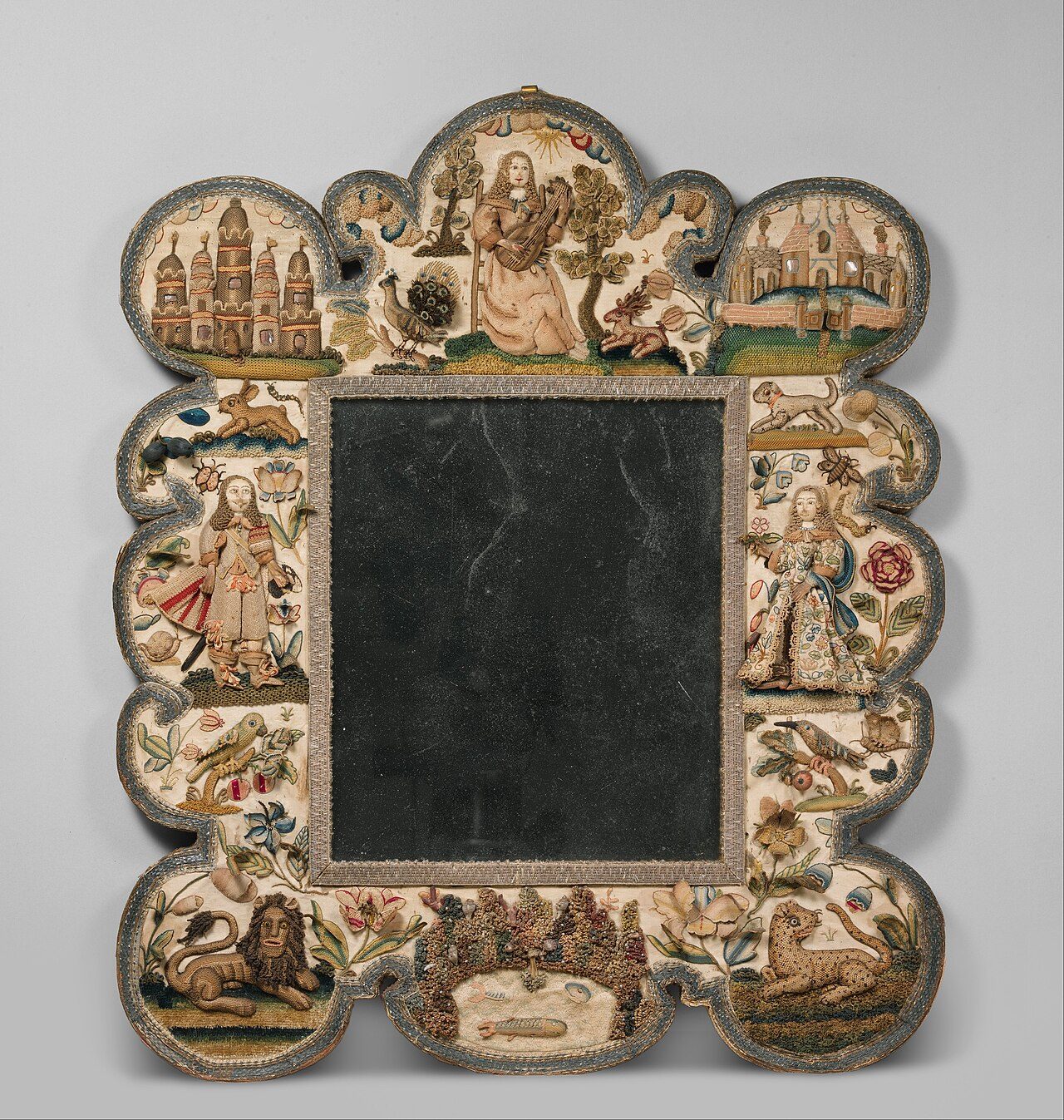 British; Mirror; Textiles-Embroidered