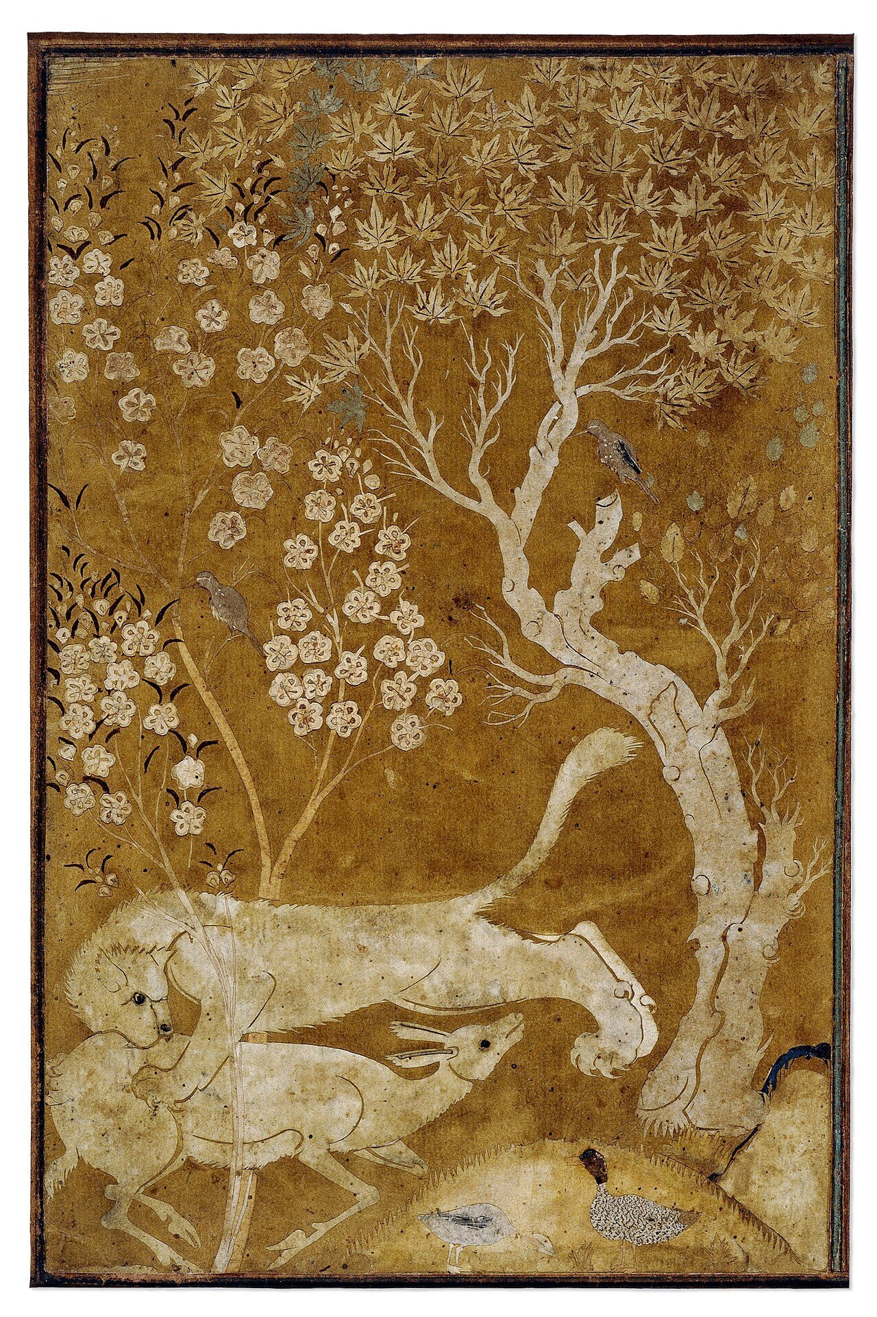 A lion attacking a deer , stencilled scene of découpage paper shapes. Paper, paint. 21.1 x 14.1 cm. Ottoman, c. 1501-1550. British Museum 1953,0214,0.1