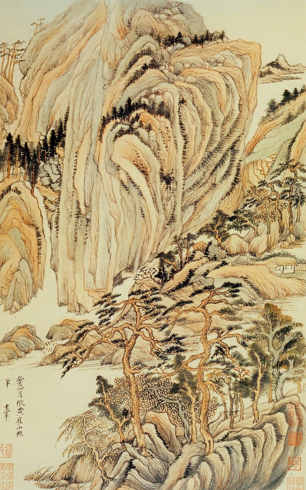 Dong_Qichang. Landscapes_in_the_Manner_of_Old_Masters_(Wang_Wei). 1621-24. _Album_leaf. Ink and colours on paper. 56.2 x 36.2 cm. Nelson-Atkins_Museum