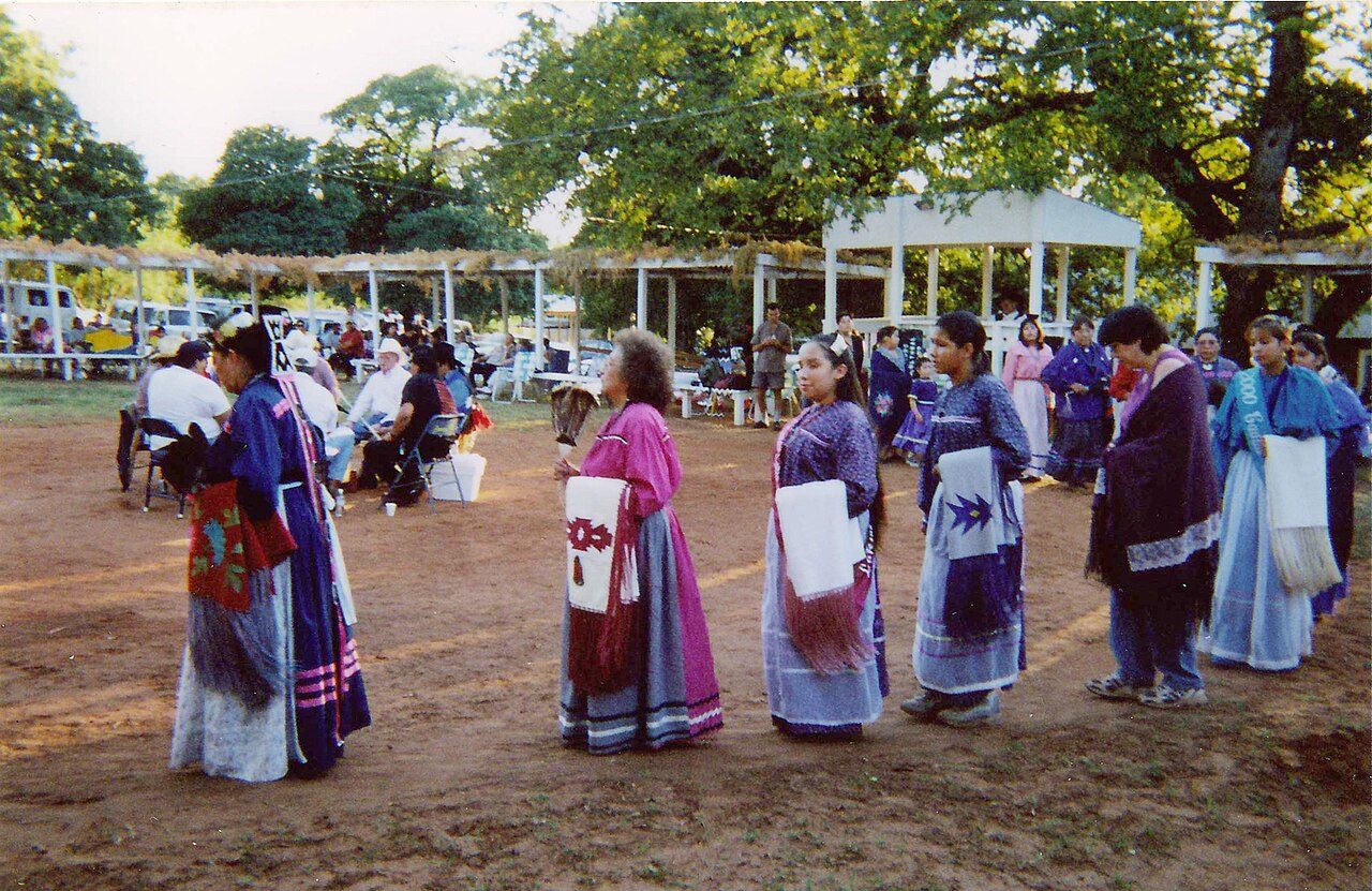 Caddo turkey dance, outdoor dance arena at the Caddo National Complex, Binger, Oklahoma