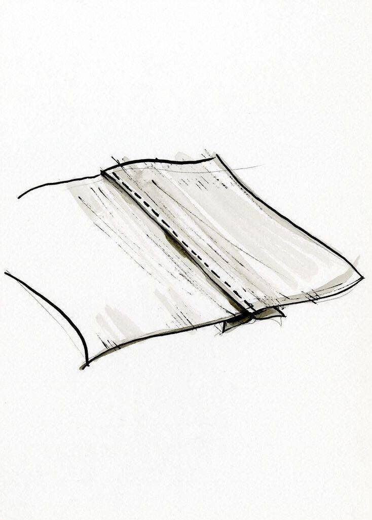 The description of the concept in this drawing is: Generally, the lines of junction formed by the abutment or attachment of two edges, especially the edges of two portions of a single object, such as a garment or metal cylinder. (AAT)