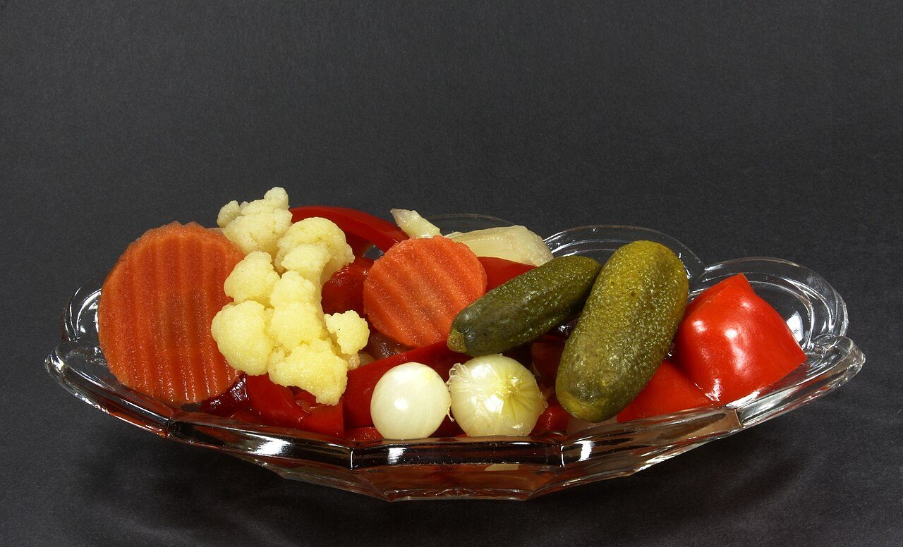 A bowl of mixed pickles