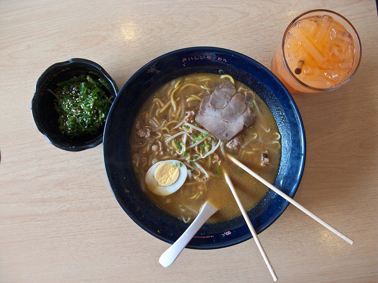 Traditional Toyko soya ramen noodle soup made in Bangkok, Thailand.