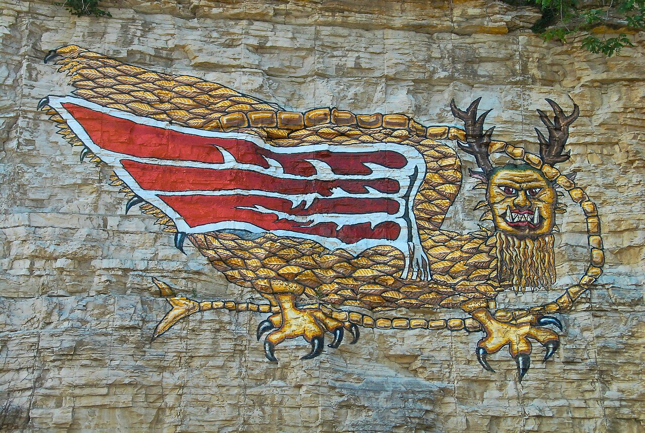 Piasa Bird on cliffs NW of Alton, IL. Taken with a Nikon D200 at 60mm (35mm equiv), ISO 800, f/8, 1/640 sec.