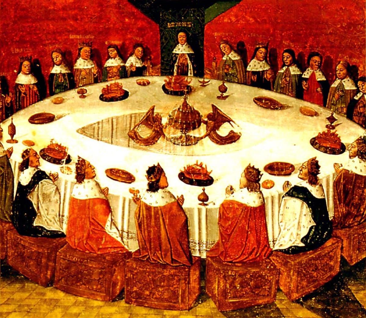A poor, off-color reproduction of Holy-grail-round-table-ms-fr-112-3-f5r-1470-detail .