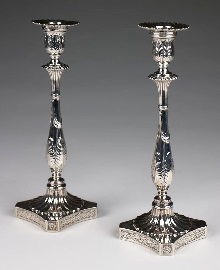 A pair of silver candlesticks made by Matthew Boulton and John Fothergill in Birmingham, England in the late 18th century.