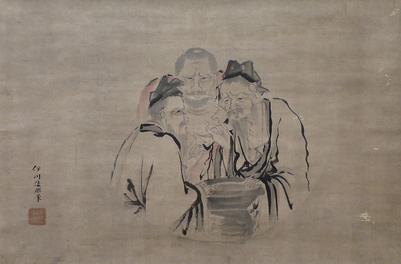 'The Three Vinegar Tasters' by Kanō Isen'in Naganobu, Edo period, c. 1802-1816, ink and color on paper, Honolulu Museum of Art, accession 6156.1