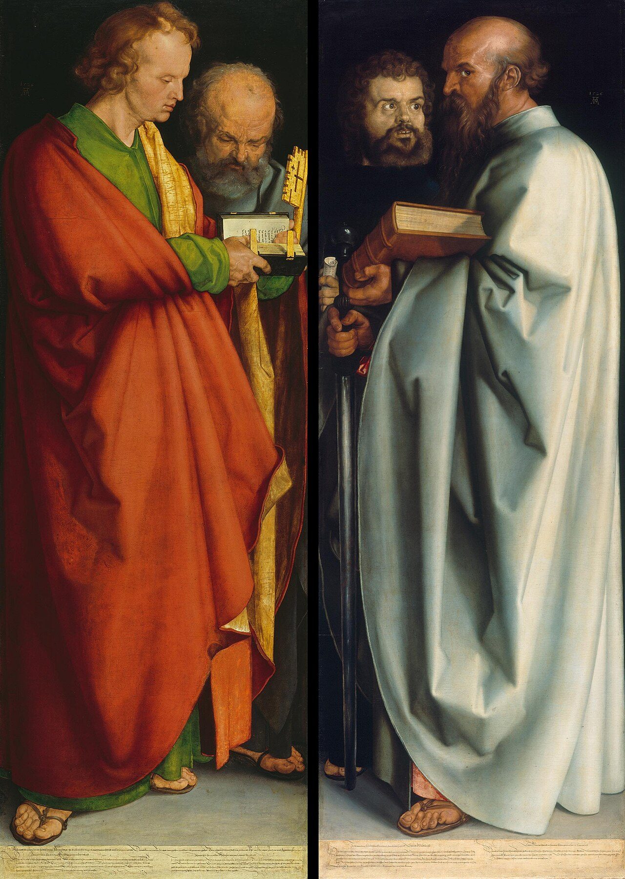 Linke Tafel: Johannes und Petrus; rechte Tafel: Markus und Paulus