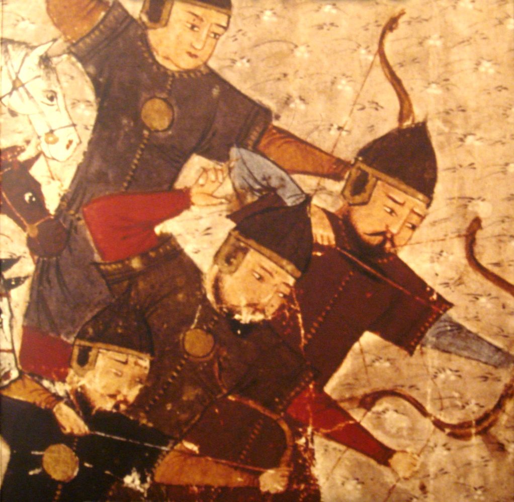 Mongol archers featured in Compendium of Chronicles of Rashiduldin Hamadani , Herat, Afghanistan; around 1430-1434, probably by Sayf Al-Vahedi. BnF. MS. Supplément Persan 1113, detail of folio 72r. Battle of Valiyan (1221).