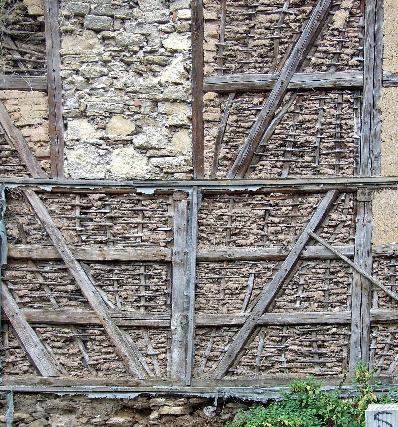 uncovered old half timbering wall at Meiningen, Thuringia, Germany