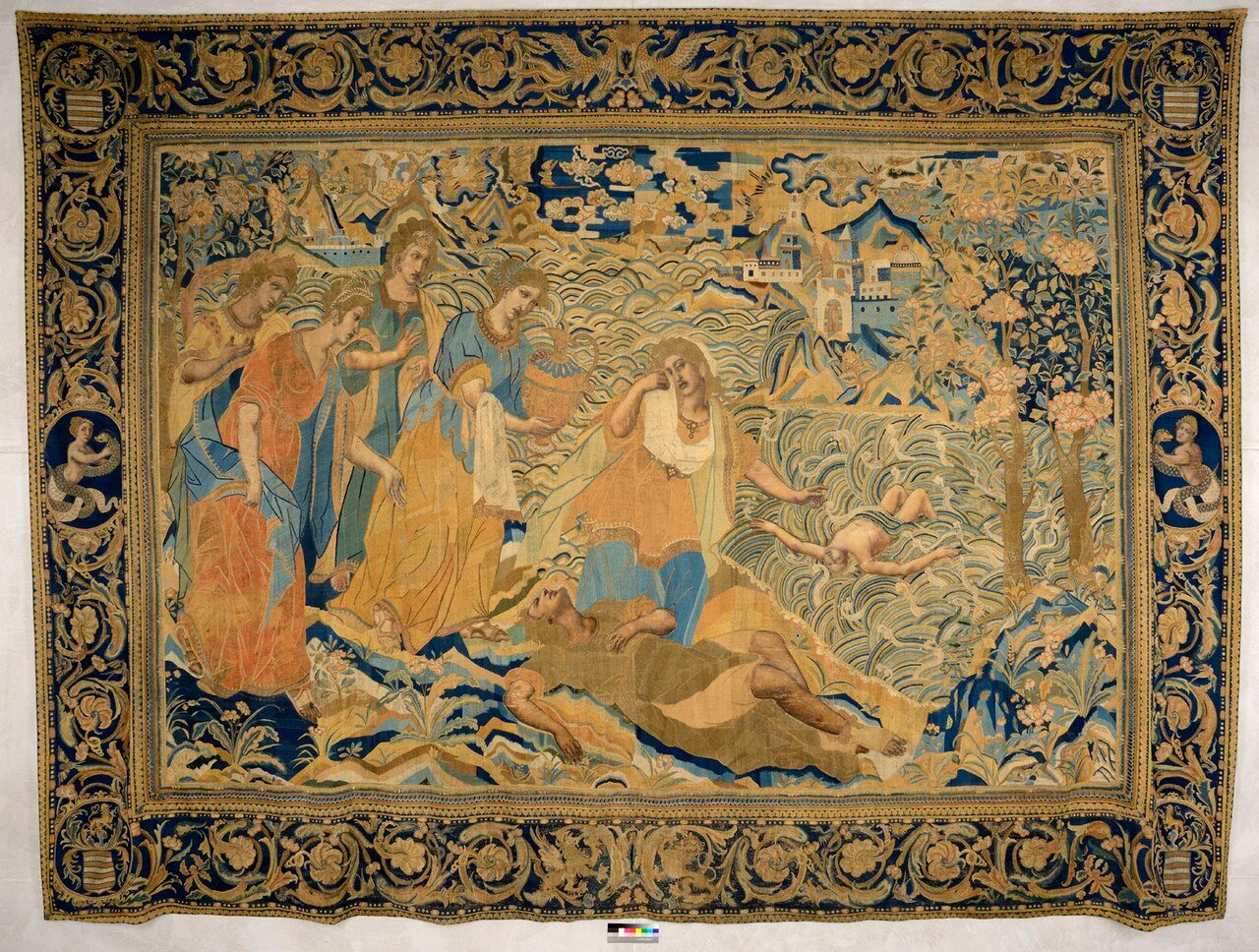 La mort de Polydoros, tapisserie de Macao ; Musée des Beaux-Arts, Lyon, France.