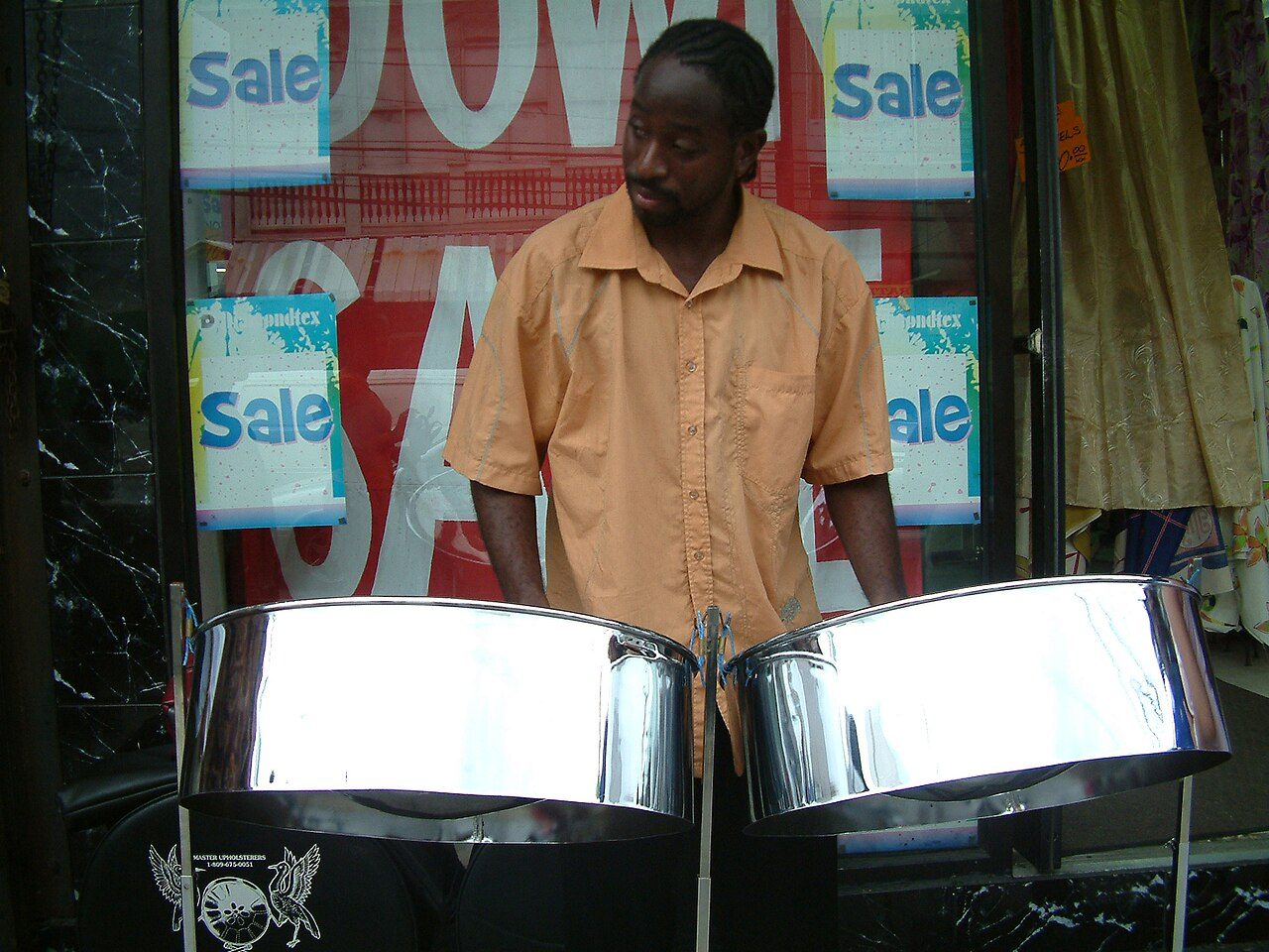 A steelpan player on High Street in Trinidad and Tobago