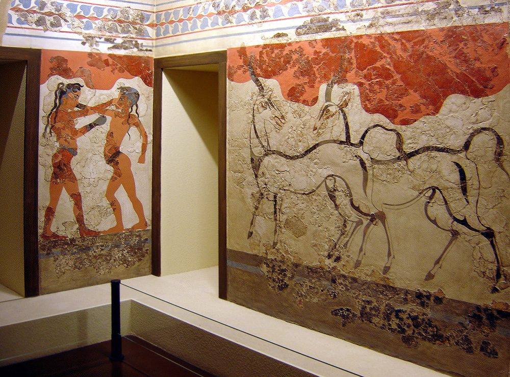Akrotiri frescos in the National Archaeological Museum of Athens.