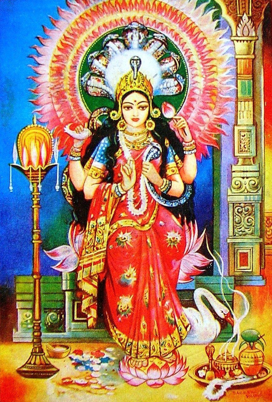 Depiction of Manasā , the snake-goddess in 20th Century Bengali popular art.