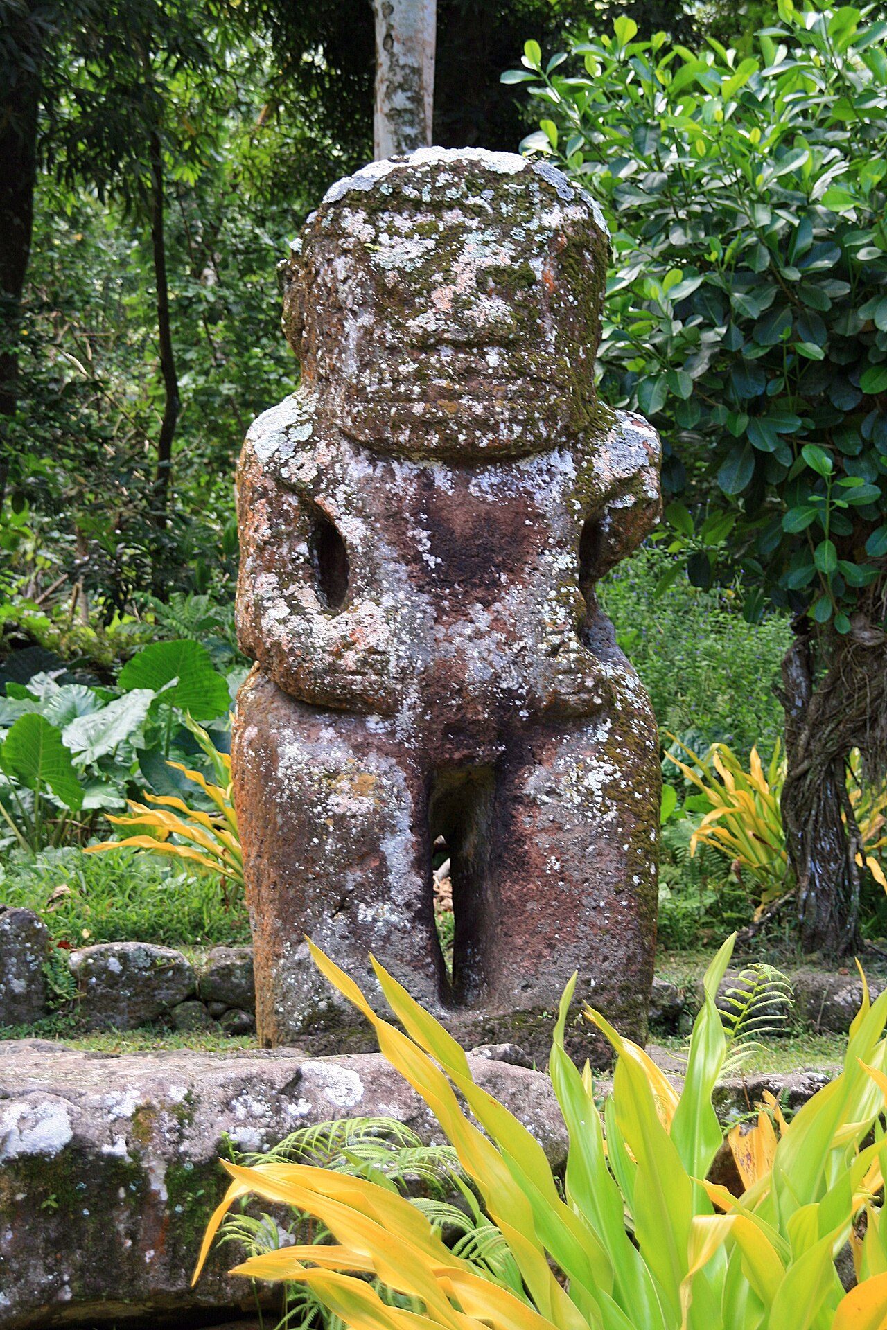 Tiki of the chief Taka'i'i, in the archeological site of Mea'e Te l'Ipona , close to the village of Puamau, island of Hiva Oa , Marquesas islands, French Polynesia .