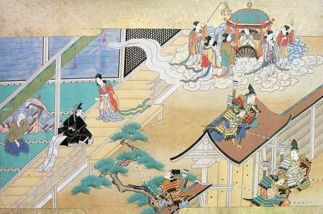 Princess Kaguya returns to the moon. Taketori Monogatari ( 竹取物語 , The Tale of the Bamboo Cutter)