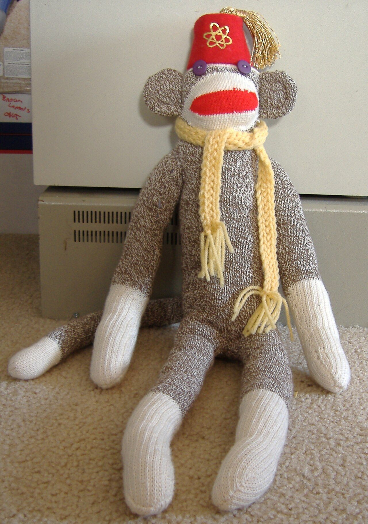 Photo of a homemade sock monkey, made by Stacey Shintani of Chicago, Illinois.