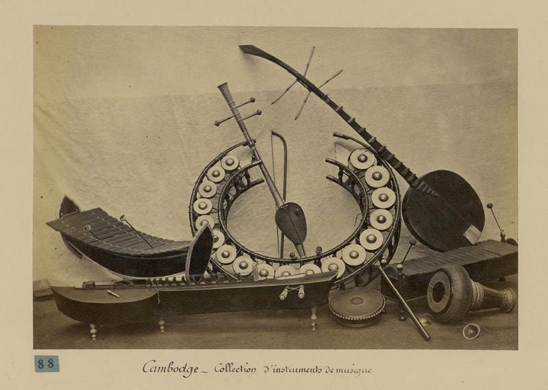 Cambodian musical instruments, Mohaori, mid 1800s. By Emile Gsell
