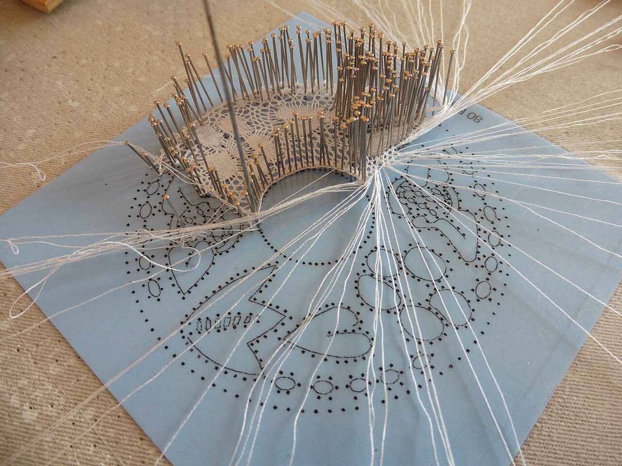 Binche Lace in progress (close view)