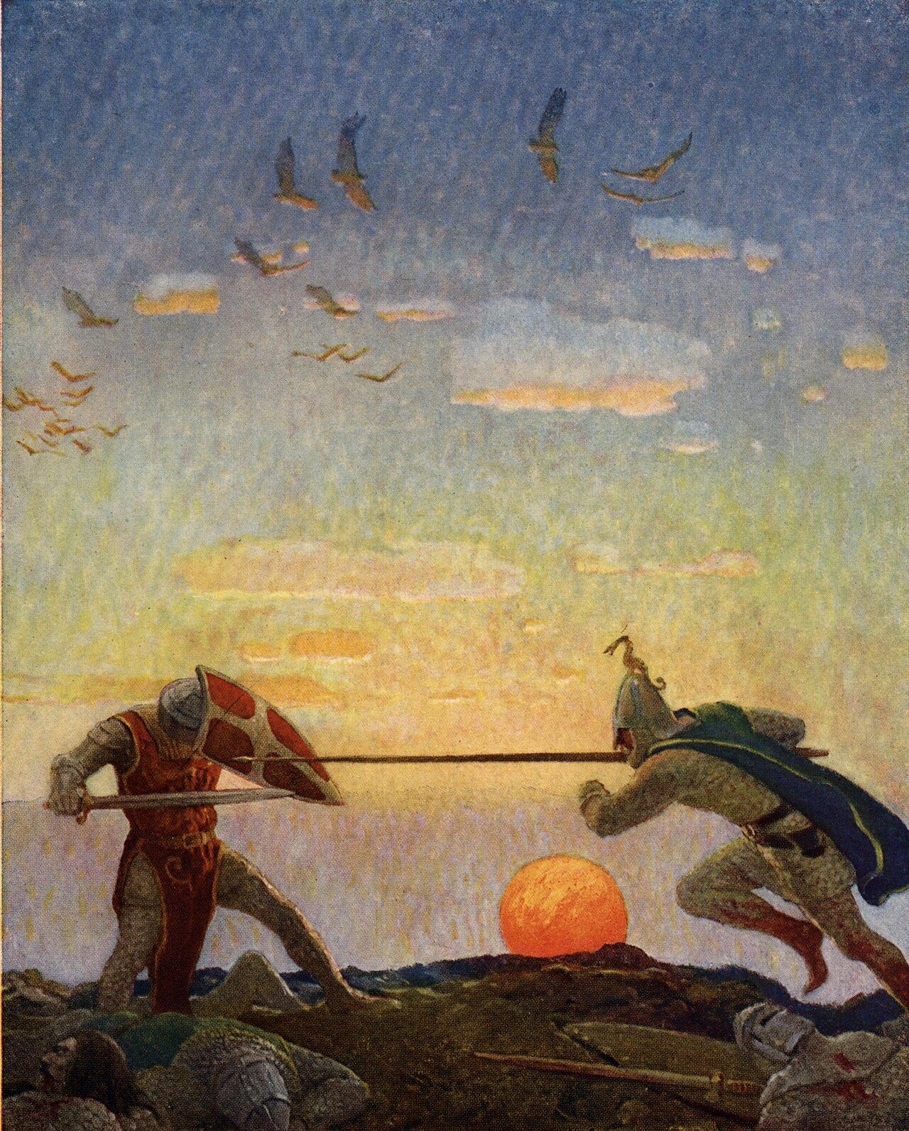 Illustration from page 306 of The Boy's King Arthur : the death of Arthur and Mordred - "Then the king ... ran towards Sir Mordred, crying, 'Traitor, now is thy death day come.'"