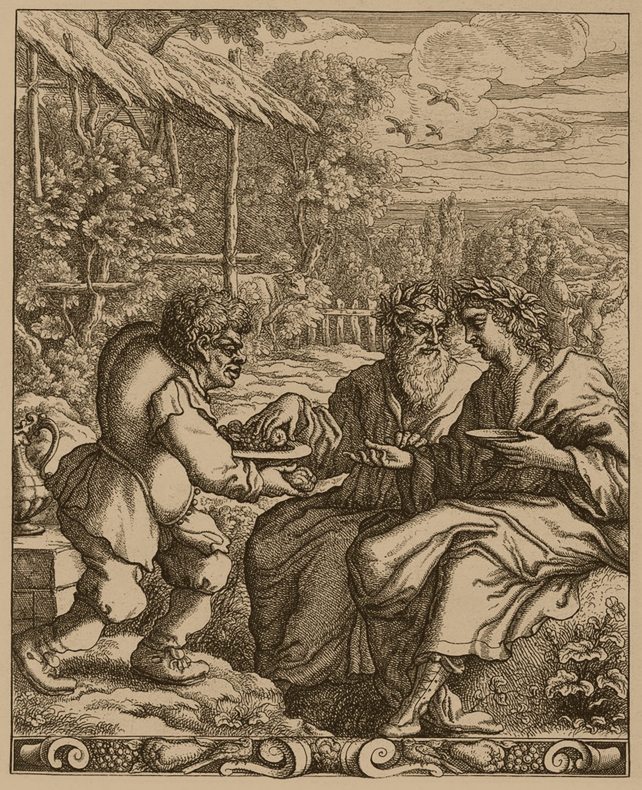 The slave Aesop serving two priests, by Francis Barlow .