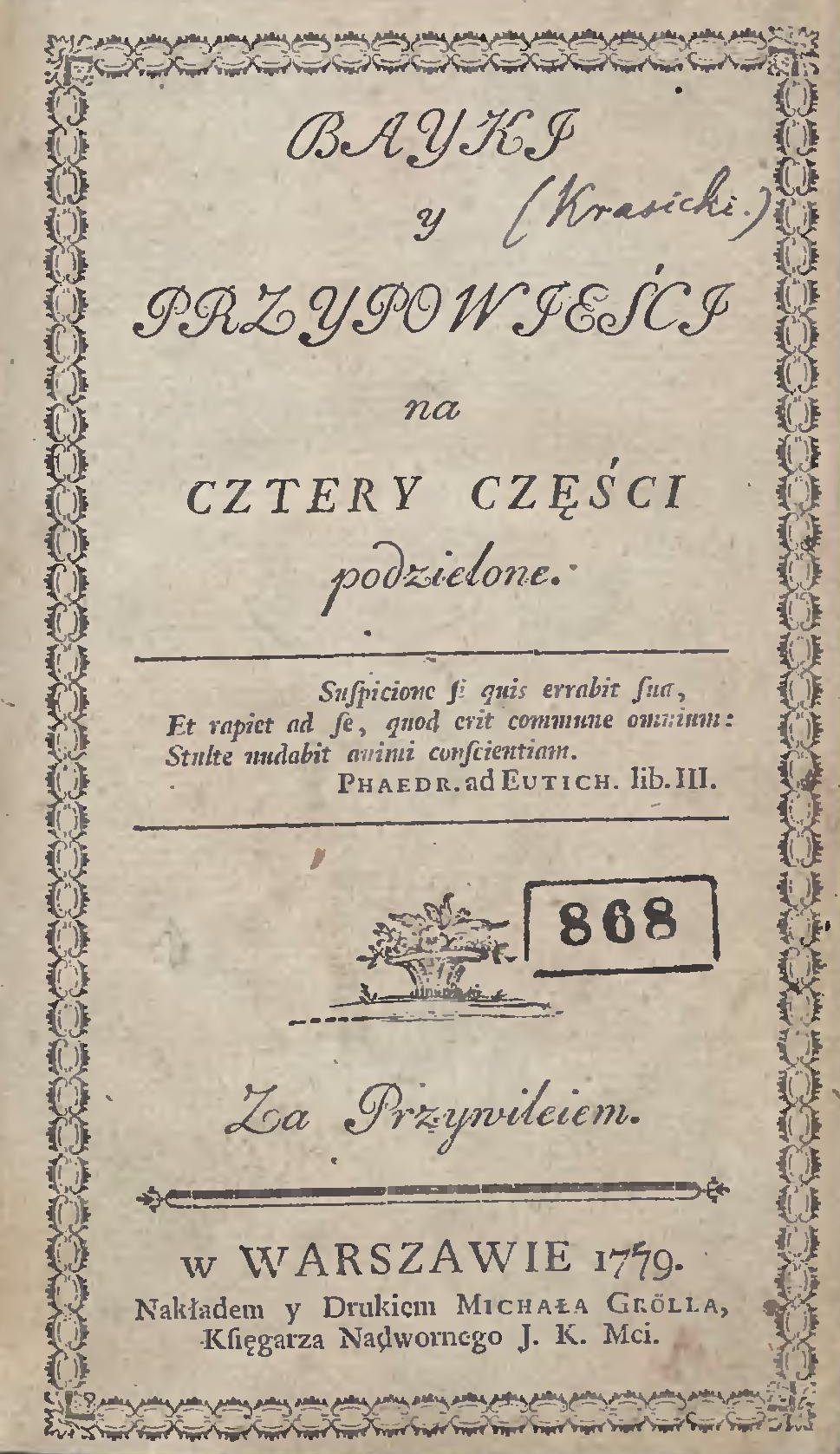 Title page of Bajki i przypowieści by Ignacy Krasicki