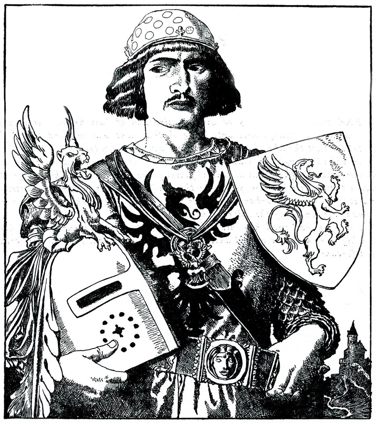 Howard Pyle illustration from the 1903 edition of The Story of King Arthur and His Knights scanned and archived at http://www.gallery.oldbookart.com/main.php?g2_itemId=2708 where it was marked as Public Domain.