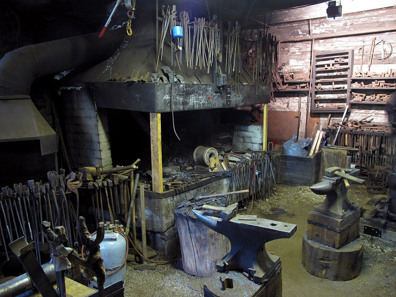A typical smithy in Finland. Shot during a tourist trip to artist blacksmith Jesse Sipolas smithy next to lake Bodom.