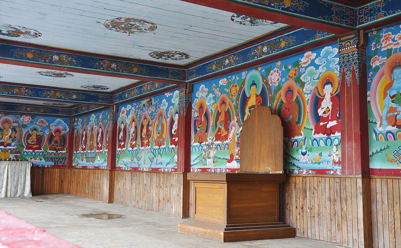 The monastery was built in 1721, during the time of Jigme Pawo, under the Nyingmapa Buddhist order. File:Phensong_Monastery.jpg Dhayni Buddhas painted at Murals at Phensong Monastery, Sikkim India. In Tibetan Buddhism Dhyani Buddhas are four Cardinal Buddhas and a Buiddha at the…