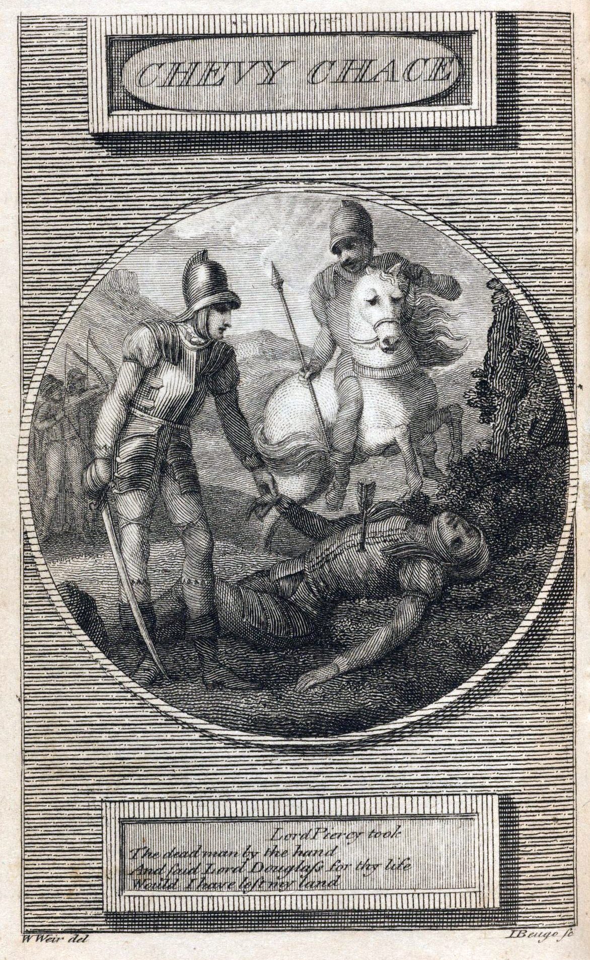 Frontispiece to A Select Collection of Favourite Scotish Ballads , 1790, printed in Perth by R. Morison, Junior, for R. Morison and Son, booksellers, Perth, and G. Mudie, bookseller, Edinburgh. Volume III ( Chevy Chace ). Image added for color, brightness/contrast. *EC75 M8266…