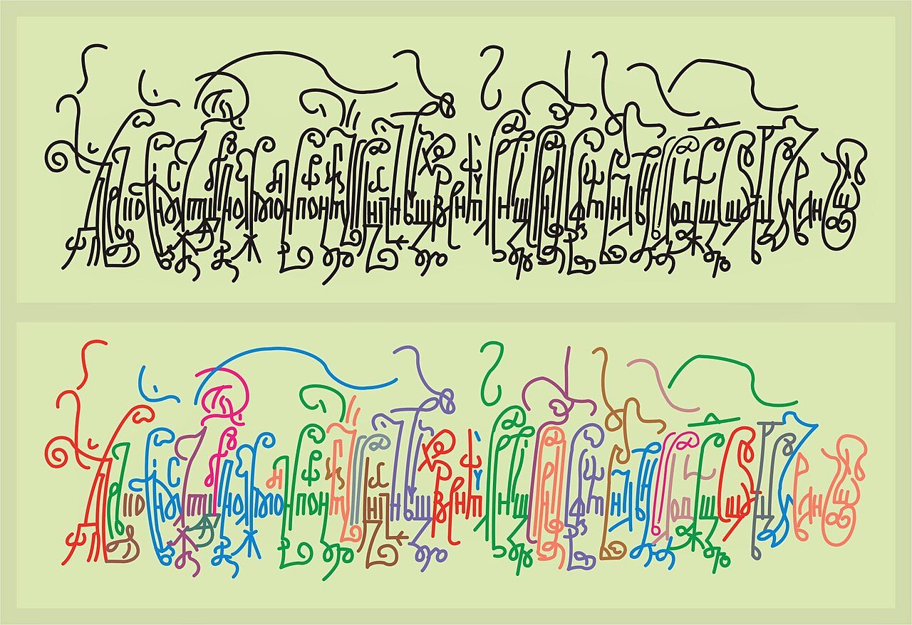 Vyaz of the prayer 'It is Worthy to Eat Yako,' with the individual works distinguished by different colours