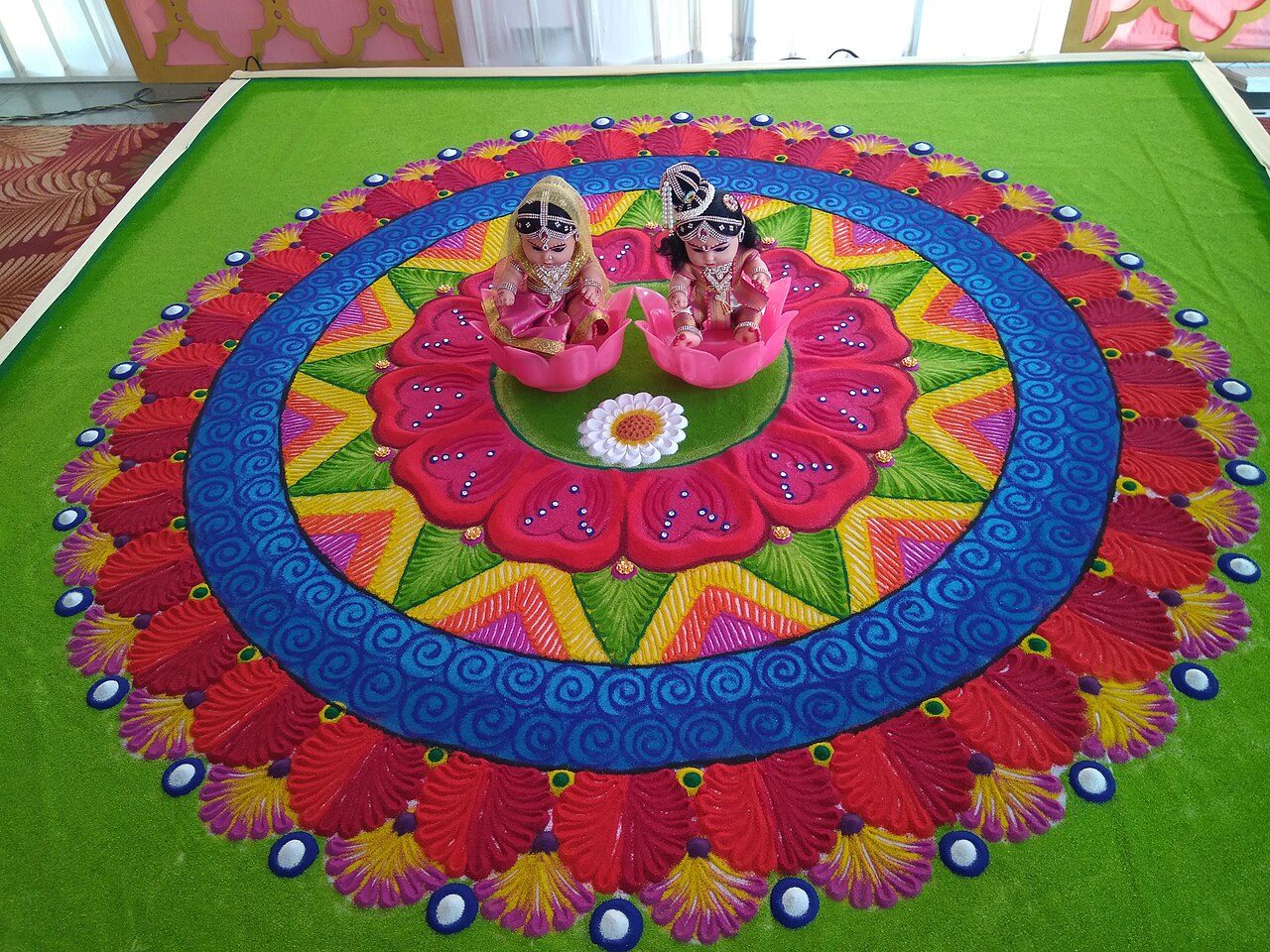 A Beautiful Rangoli - Captured By Sreeram Kalyanasundaram (சிறீராம் கல்யாணசுந்தரம்) At Karur Marriage - This is a featured picture on the Tamil language Wikipedia (இன்றைய சிறப்புப் படம்) and is considered one of the finest images.