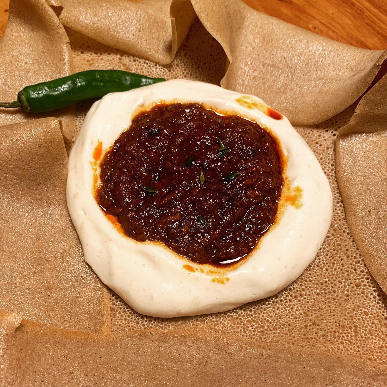 Hilbet wat with Injera