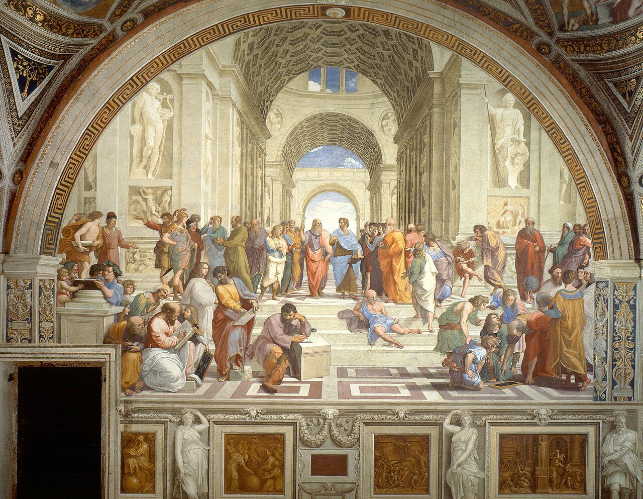 Italian: Scuola di Atene The School of Athens title QS:P1476,it:"Scuola di Atene" label QS:Lit,"Scuola di Atene" label QS:Les," La escuela de Atenas " label QS:Lfr," L'École d'Athènes " label QS:Lar," مدرسة أثينا " label QS:Len," The School of Athens " label QS:Lel," Η Σχολή των…