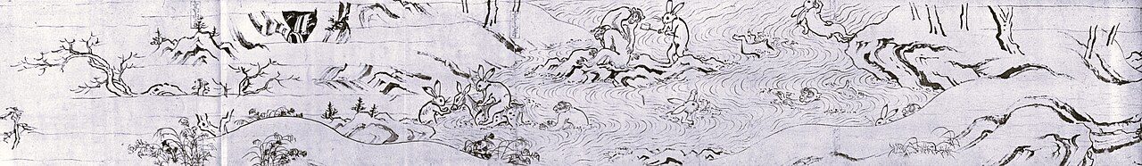 Animals bathing and swimming scene from Chouju_Jinbutsu_Giga 1st scroll