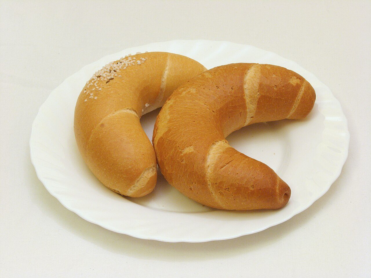 Kifli , a traditional Hungarian pastry. The left one is salted.