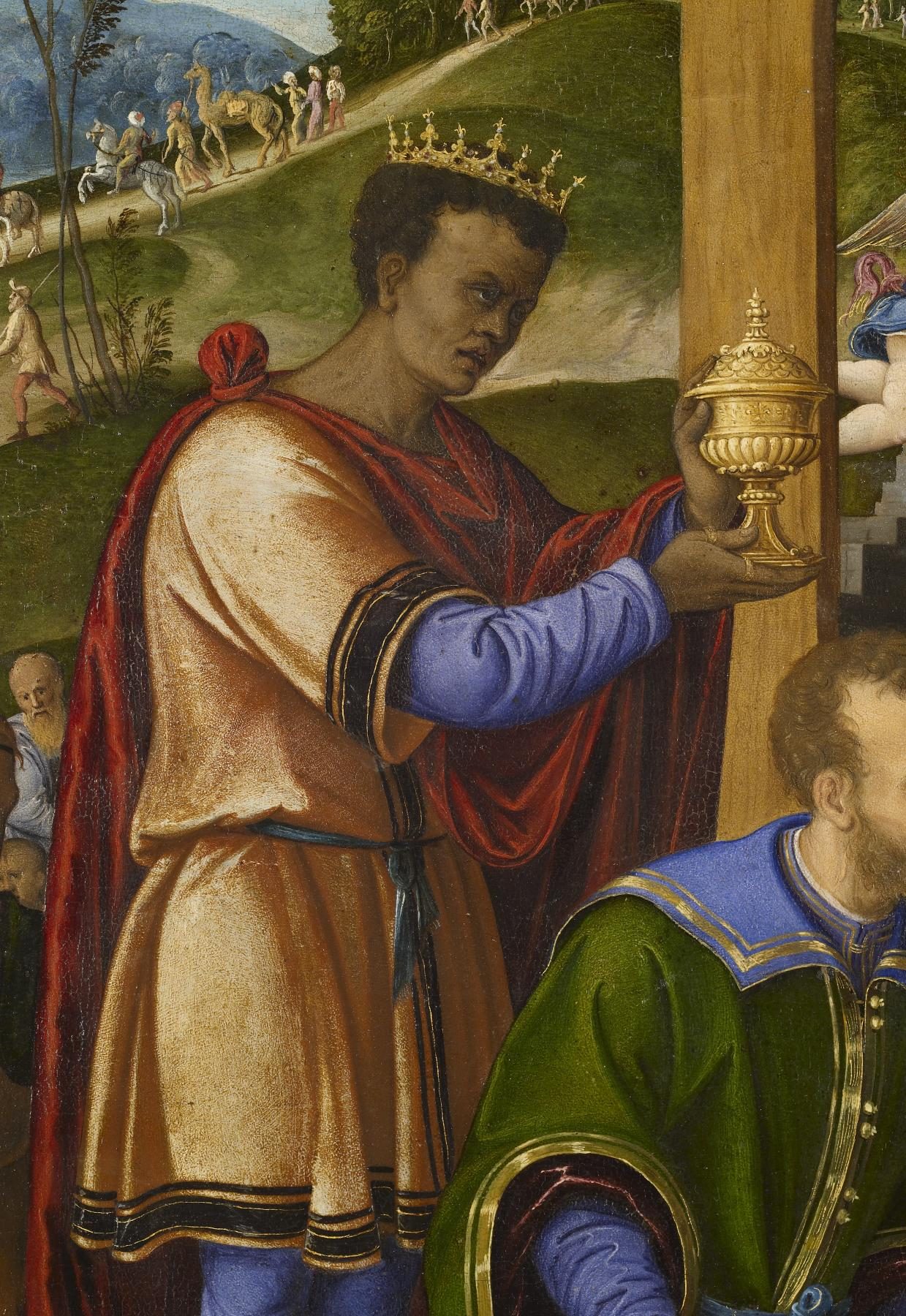 Three wise men, or magi, from the East are described in the Gospels as having seen a new star and journeyed to pay tribute to the child marked as divine by the heavens. The wise men were often depicted as kings, and, by the Renaissance, the youngest was frequently depicted as an…