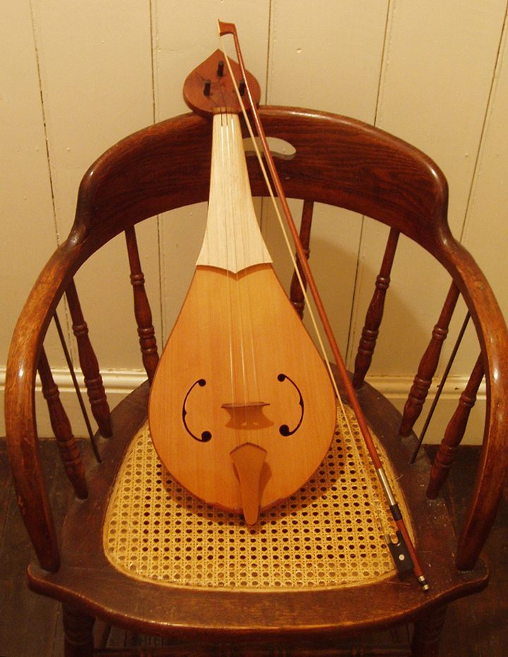 Rebec fiddle. A medieval and Renaissance bowed instrument, one of the precursors of the violin. This reconstruction of a rebec was made by Nikolas Zalotockyj.