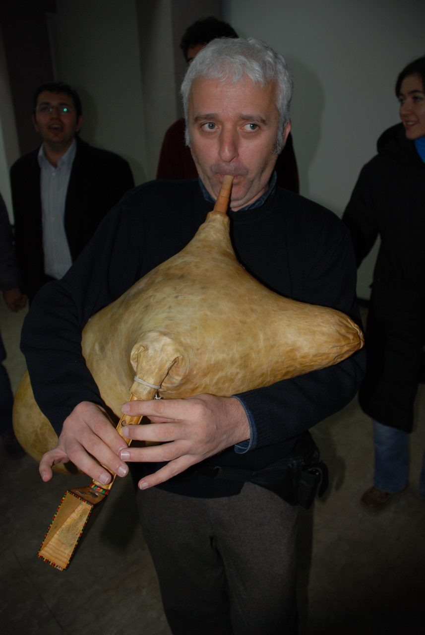 Laz musician Birol Topaloglu play Turkish bagipipe 'tulum'