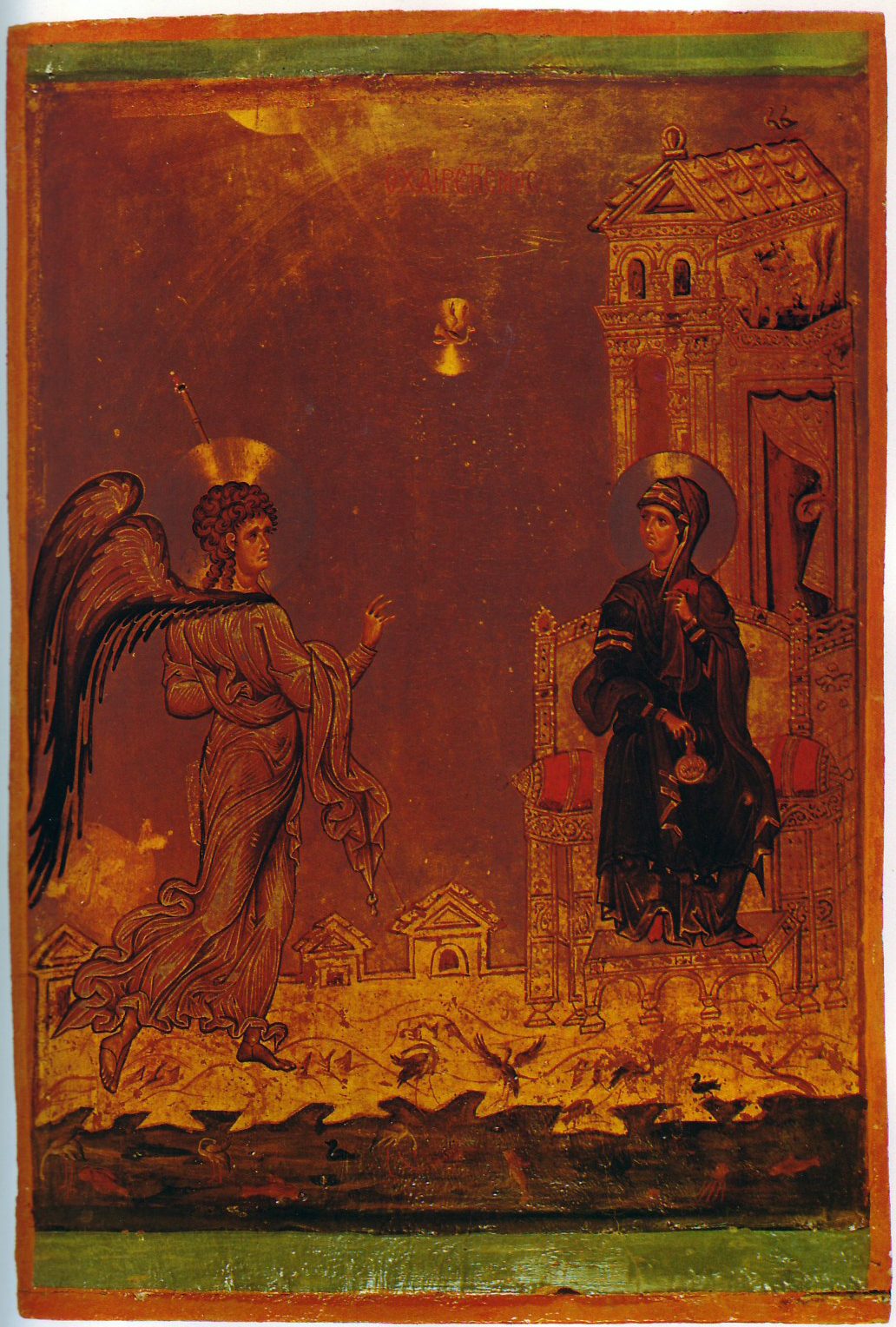 Mary's Annunciation, late Komnenos icon from the end of the 12th century. 61 x 42 cm