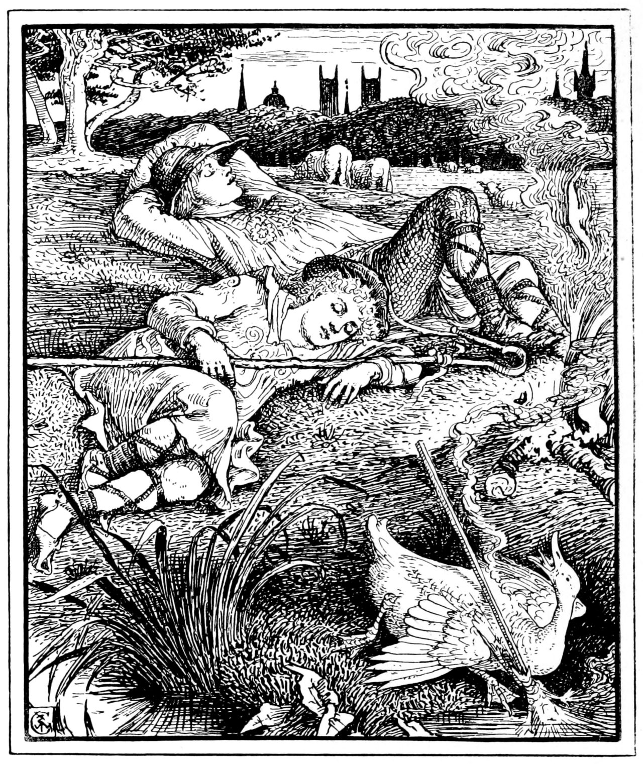 plate illustrating a story "The Remarkable Rocket" in Wilde's The Happy Prince and Other Tales . London: Nutt. 1st ed. Conversion: jp2 to png; greyscale; black and white point levels.