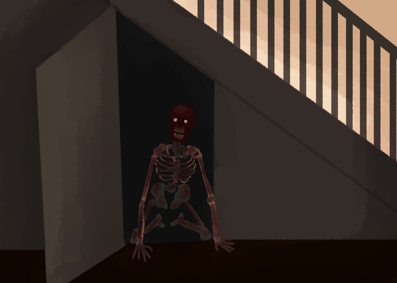An artistic depiction of Bloody Bones, a mythical bogeyman figure from English and American folklore.