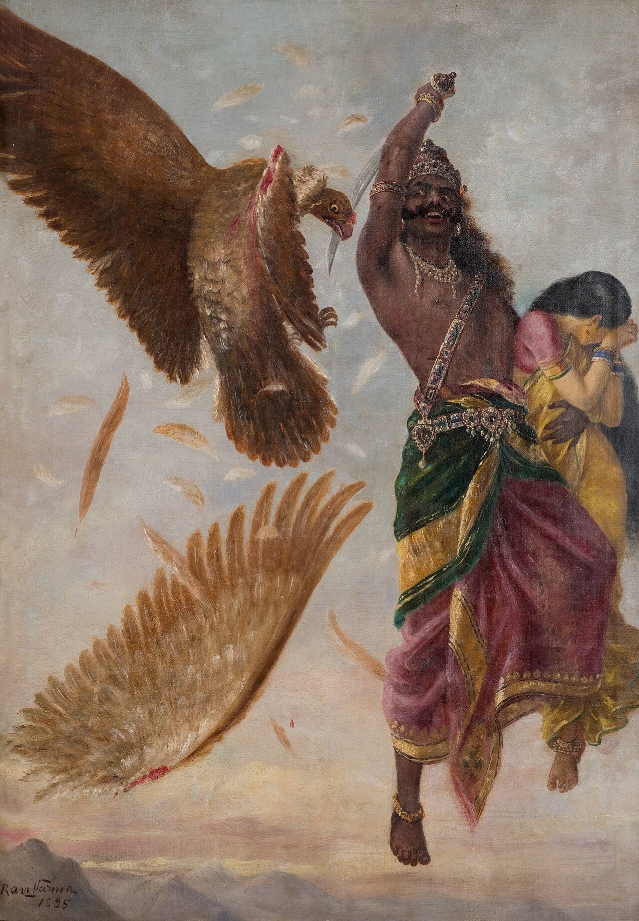 Seetha horrified seeing Ravana cutting Jatayu's wing.