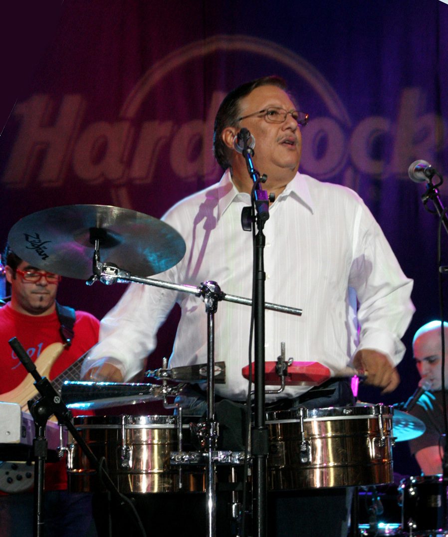 Arturo Sandoval plays the timbales at the Hard Rock Cafe in Times Square.