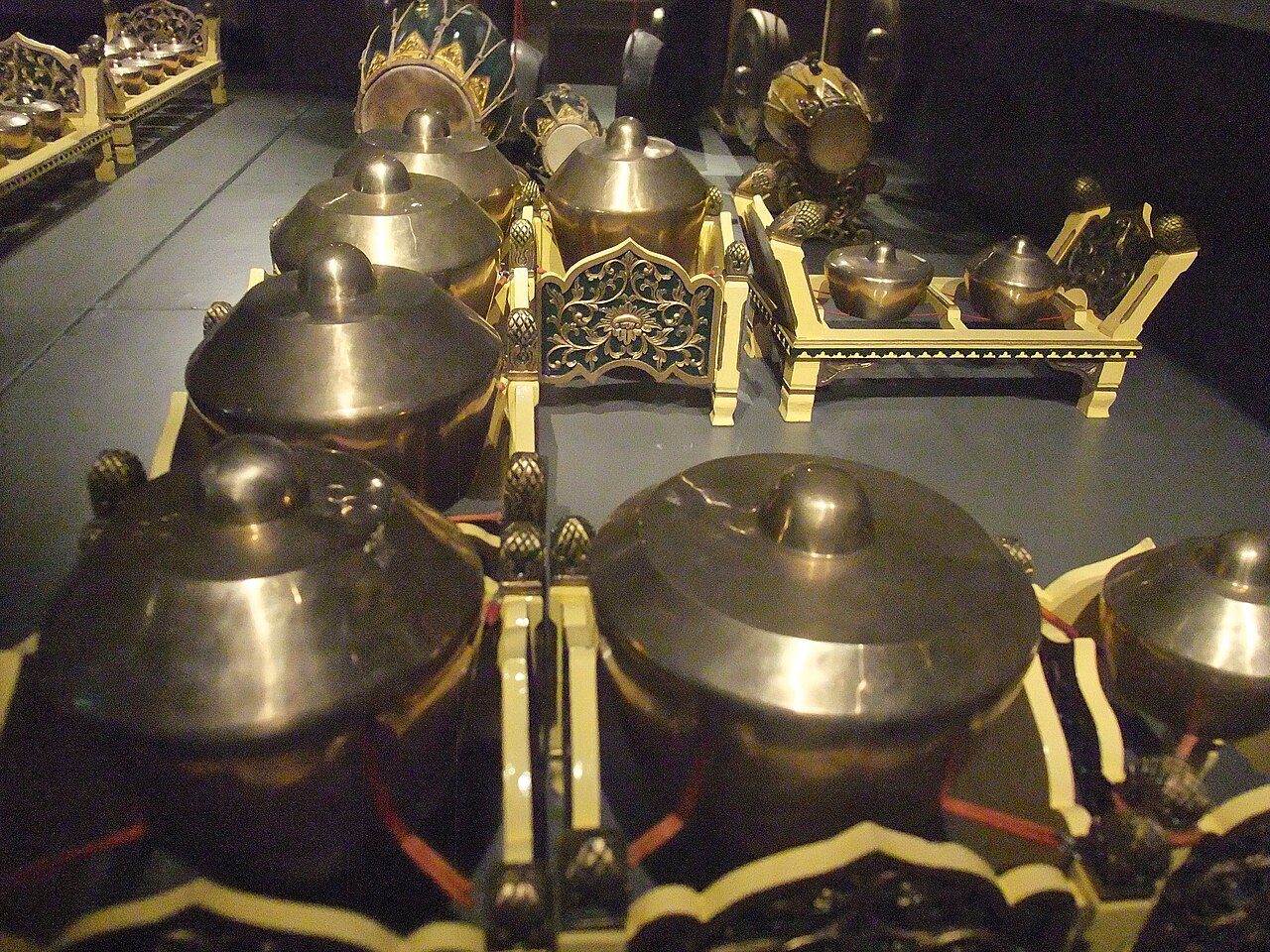 Sets of gong chimes, part of a gamelan orchestra